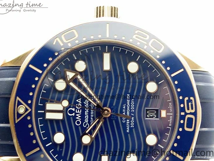 0411 2018 Seamaster Diver 300M RG Blue Ceramic VSF 1:1 Best Edition Blue Dial on Blue Rubber Strap A WeatherProof 7914